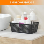 Plastic Storage Baskets With Lid, Storage Bins for Organizing, Stackable Decorative Containers for Shelves Drawers Desktop Closet Playroom Classroom Office, 6 Pack-Black