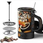 Electric French Press Coffee Maker, 120V Boil Water & Press Coffee 2-in-1, Portable Design for Camping, Travel, 6 Minute Brew Ready