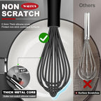 Walfos Whisk,Silicone Whisk Set of 4 Non-Scratch Silicone Coated Whisks for cooking.BPA Free and Dishwasher Safe 5+7+9+11in wisk Nice for Blending Beating Stirring and Mixing (Black）