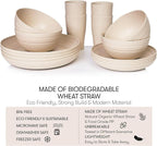 Wheat Straw Dinnerware Sets | Unbreakable Dinnerware Sets | Dishwasher Microwave Safe Dinnerware | Eco Friendly Non Breakable Dinnerware Sets | RV Outdoor Camping (Beige, Service for 4 (16 pcs))