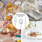 Liacere 400PCS Silver Plastic Silverware - Pre Rolled Napkins Disposable Silver Cutlery-Premium Quality Gold Plastic Utensils - Includes 100Forks,100Knives,100Spoons,100Napkins&Christmas