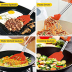 Kitchen Utensils Set, 14 Pcs Silicone Cooking Utensils Set with Holder and Heat Resistant Stainless Steel Handle for Nonstick Cookware - Black