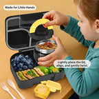 TinyPalsa Bento Box for Kids with 10oz Thermos, Durable Lunch Box with Leak Proof Insulated Food Jar, 3 Compartments with Portable Handle for Ages 3+, Dishwasher Safe, Ideal for School, Travel (Black)