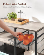 VASAGLE ALINRU Kitchen Baker’s Rack, Coffee Bar, Microwave Oven Stand, with Steel Frame, Wire Basket, 6 Hooks, for Mini Oven, Spices Utensils, Industrial, Greige and Black UKKS090B02