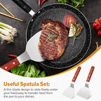 Metal Spatula Set for Cast Iron Skillet, Wide Griddle Stainless Steel Spatula Flipper Turner Utensil Set for Kitchen Use with Short Wood Handle Beveled Edge for Pancake, Egg, Burger, Omelet, 2 Pack