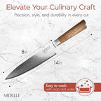 MOELLE Premium Teak Wood Chef Knife 8" - VG10 Damascus Steel 67 Layers, 60+ HRC - Japanese Damascus - Danish Design Kitchen Knife with Elegant Gift Packaging