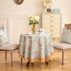 patdrea Designer Yellow French Round Tablecloth,Rustic Linen Floral Birds Table Cloth,Fall Decor Table Cover for Kitchen Dining Holiday Banquet,Christmas,Thanksgiving,Diameter 67"-Magnolia