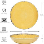 Farmhouse Melamine Pasta Bowls Set, 42 OZ Large Salad Bowls Set, 9.25 inch 6 Piece large Soup Bowls,Wide and Shadow Rustic Round Serving bowl, Set of 6 Dinner Bowl,Yellow…