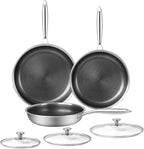 Innerwell 6 Piece Stainless Steel Frying Pan Set with Lids, Nonstick Honeycomb Frying Pan Set, 3pcs W/Stay Cool Handle, Skillet Works Pan for Cooking with Induction, Gas, Ceramic & Electric Stovetops