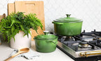 Larder & Vine 5-Piece Enameled Cast Iron Cookware Set - Includes 5.7 Quart Dutch Oven with Lid, 10.25 Inch Skillet, 2.2 Quart Saucepan with Lid (Okra)