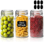 ComSaf Glass Jars with Airtight Lid Set of 3, Mason Jars 32 oz, Pickling Jar, Canning Jar 32oz, 32 oz Glass Containers with Lids for Kitchen, Pickle, Flour, Cereal, Pasta, Sugar, Herb