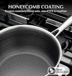 KOCH SYSTEME CS Hybrid Nonstick Stainless Steel Sauce Pan with Steamer Insert, 18/10 Steel 2QT Sauce Pan with Lid, Triple Stainless Steel Pot with Honeycomb Interior, Induction Compatible & Oven Safe