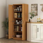 HOMCOM 63" 2-Door Kitchen Pantry, Freestanding Storage Cabinet with 5-Tier Shelving and 2 Adjustable Shelves for Dining Room, Teak Wood Grain