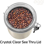 Oggi Stainless Steel Kitchen Canister 26 fl oz, Gray - Airtight Clamp Lid, Clear See-Thru Top - Ideal for Kitchen Storage, Food Storage, Pantry Storage. Size 5" x 3.5".