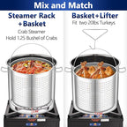 ARC 52QT Stainless Steel Stockpot for Crab Seafood Boiler Crawfish Pot with Basket and Steamer Rack, Outdoor Cooking Pot for Lobster Shrimp Boiling, Turkey Fryer and Tamales Steamer, 13 Gal