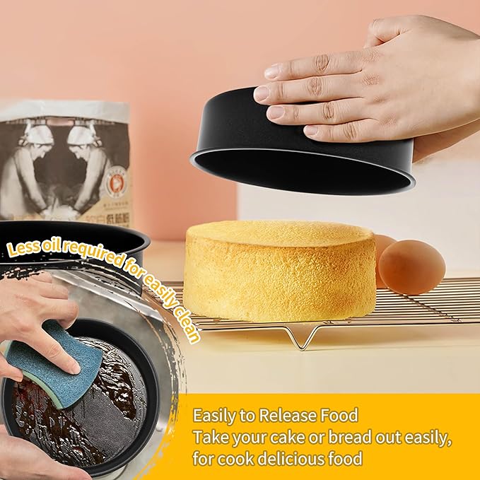 P&P CHEF Non-stick Cake Pan Set of 2,6 Inch Round Baking Cake Pans Tins for Tier Smash Cakes, Non-Toxic & Solid, Stainless Steel Core & Leak-Proof, 2Pcs