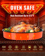 Round Roasting Pans Bakeware 4 Pack Enamelwere Baking Cake Pans Set Casserole Dishes 9/10/12/14inch Turkey Chichen Vegetables Roaster Oven Dishwasher Safe Thanksgivinfg Holiday (Orange)