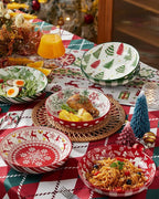Christmas Pasta Bowl Set, 8 Inch Salad Serving Bowl, Wide and Shallow Bowl Plate for Kitchen, Dishwasher and Microwave Safe, Set of 6