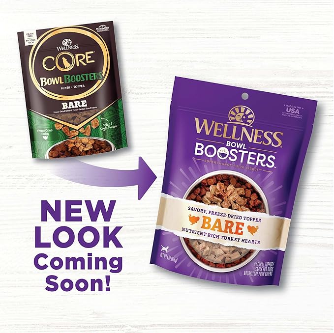Wellness CORE Bare Bowl Boosters for Dogs, Grain-Free Freeze-Dried Food Mixer Or Topper, Made with Natural Ingredients (Turkey, 4-Ounce Bag) (Pack of 2)