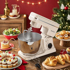 Stand Mixer, 10-Speed Kitchen Electric Mixer, 6QT Food Mixer with 8-in-1 Splash Guard, Dishwasher-Safe Dough Hook/Whisk/Beater/Spatula, Dough Mixers for Baking, Beige