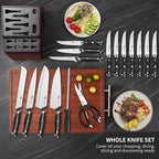 MAD SHARK Knife Set, 17 Pieces Kitchen Chef Knife Set with Block, Precision Forged High Carbon Stainless Steel Ultra Sharp Knives Block Sets, Home Cooking Perfect Cutlery Set Gift Box