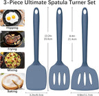 Coukre 3 Pack Silicone Spatula Set, High Heat Resistant, BPA-Free, Fish Spatula, Solid & Slotted Turner for Non-Stick Pans, Flipping Eggs, Pancakes, Fish, Burgers (3, PureDarkBlue)