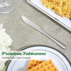 FOCUSLINE 300 Pack Disposable Silver Plastic Knives, Solid and Durable Plastic Cutlery Knives, Heavy Duty Disposable Utensil Silverware for Catering, Parties, Dinners, Weddings