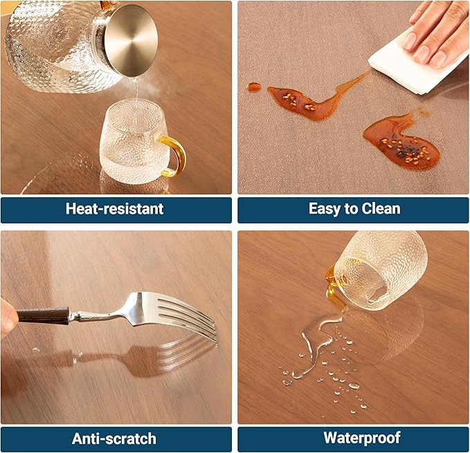 Clear Table Cover Protector Rectangle 40 x 72 Inch, 1.5mm Transparent Plastic Table Protector Waterproof, Anti-Scratch Clear Desk Mat for Office Desktop Dresser Dining Table, FDA Compliant