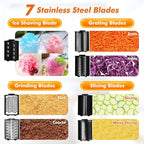 7 in 1 Electric Cheese Grater Ice Shaver with 7 Blades Stainless Steel Multifunctional Vegetable Shredder 250W BPA-Free 110V