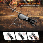 Digital Meat Thermometer 180° Rotate Temp Probe 1 Sec Instant Read Thermometer for Cooking IP67 LED Screen Waterproof Thermometer for Kitchen, BBQ, Fry, Grill, Candy