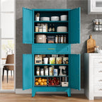 71" Tall Pantry Storage Cabinet with Drawer and Adjustable Shelves, Freestanding Tall White Kitchen Cupboard Storage Cabinet for Kitchen,Dining Room, Living Room, Blue