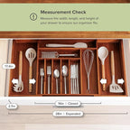 KitchenEdge Premium Silverware, Flatware and Utensil Organizer for Kitchen Drawers, Food-Safe Contract Grade, Expandable from 16 to 28 In, Natural Acacia