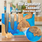 SENKEN "Tsunami" Extra Large Magnetic Knife Block - Holds Up to 16 Knives - Knife Block without Knives, Universal Knife Holder, Beautiful Blue Resin & Natural Wood Blend ("Tsunami" Blue Resin Blend)