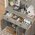 67.7 Inch Farmhouse Pantry Storage Cabinet with Sliding Barn Doors, 2 Drawer Farmhouse Coffee Cabinet with Adjustable Shelf, Side Board with Buffet Cupboard Livingroom Kitchen, Grey