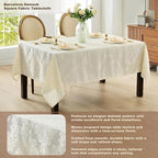Newbridge Barcelona Luxury Damask Fabric Tablecloth, 52” Wide x 52” Square, Antique White, 100% Polyester, No Iron, Soil Resistant Dining Room, Party and Banquet Table Cover