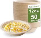 [50 Count] Harvest Pack PFAS Free 12oz Round Paper Bowls - Compostable Heavy-Duty Eco-Friendly Disposable Bagasse Bowls Sugarcane Natural Plant fibers for Meal Prep Takeout Dinnerware