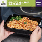 CIAO! Heavy Weight 28oz Injection Molded Microwavable Black Rectangular Food Container with Lid (150/case)