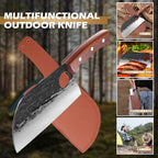 8'' Hand Forged Wood Butcher Knife Santoku for Meat Cutting Bone Chopping Kitchen Outdoor BBQ Camping