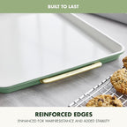 GreenPan Bakeware 13" x 9" Quarter Sheet Pan, Ceramic Nonstick Baking Pan, PFAS & BPA Free, Gold Handles, Durable Steel, Versatile & Space Saving Ovenware, Freezer to Oven Dish, Sage Green