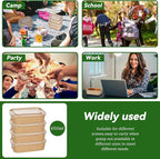DI QIU REN 50-Pack 22oz Paper Bowls, Disposable Food Containers with Lids and Forks, Rectangular Disposable Salad Bowls for Diet Salad, Pasta (kraft Paper Rectangular, 22oz 50 Count)