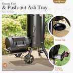 Sophia & William Heavy-Duty Vertical Offset Charcoal Smoker Extra Large Outdoor BBQ Gill with Offset Smoker, 961 SQ.IN. Cooking Area with Warming Tray,Push-out Ash Tray for Event Gathering, Black