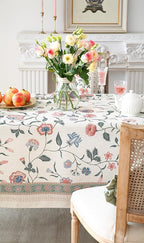ISAENNE Designer Chinoiserie Linen Floral Small Rectangular Tablecloth,White Wrinkle Resistant Table Cloth,Elegant Decor Tablecloths for Dining Thanksgiving Kitchen Party,55"*71"-Daffy
