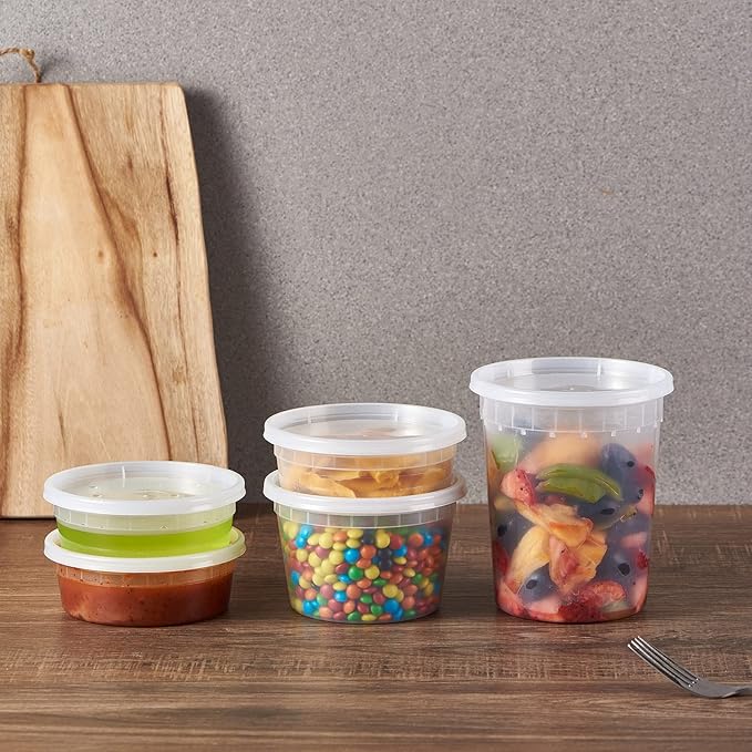 32oz Plastic Deli Containers, 24 Sets - Leakproof, Stackable, BPA Free, Microwavable, Freezer Safe