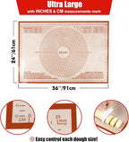 Silicone Baking Mat 36x24 Inch Nonstick Pastry Mat Perfect for Dough Mat, Pastry Board, Kitchen Counter Mat - For Dough, Pastry, Pie Crust, Fondant, Cookies, Bread, Pasta/Pizza, Red