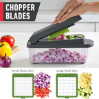 Mueller Pro-Series 10-in-1, 8 Blade Vegetable Chopper, Onion Mincer, Cutter, Dicer, Egg Slicer with Container, French Fry Cutter Potato Slicer, Home Essentials, Salad Chopper,Gray/Green