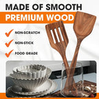 Cheer Collection Wooden Utensil Set - 7 Piece Cooking Utensils, Teak Wooden Spoons & Spatulas for Cooking, Heat Resistant, Non-Stick, and Safe Wooden Cooking Utensils