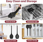 Silicone Spatula Set (BPA-Free), 600°F Heat Resistant Spatulas for Non-Stick Pans, 2 Pack Solid & Slotted Silicone Turner, One-Piece Cooking Spatula Turners for Kitchen Use, Black