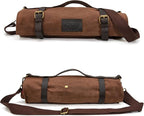 Dickies Chef Knife Roll Bag Portable Organizer and Cutlery Storage Roll, Waxed Canvas and Leather, Medium