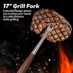 ENLOY Heavy-Duty Barbecue Grilling Tools Set, Outdoor Grill Accessories with Spatula, Fork & Tongs, Extended Rosewood Handle & Food-Grade Stainless Steel for Barbecue & Grill, 3Pcs BBQ Tools for Men