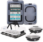 Country Kitchen Baking Pans Set - 10 Piece Non-Stick Cake Pans with Carry Lids for Easy Storage & Travel, Perfect for Parties - Stackable, Black